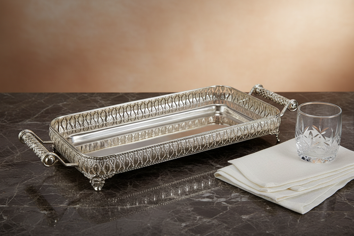 Fugurato - 901 Rektangulær Serveringsbakke – Sølv | 64×22×8 cm