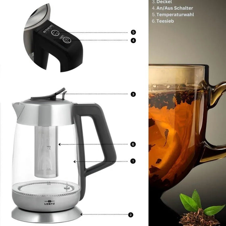 Glas Elkedel 1,8 L. m/Tesi 2200 W Sølv - Lentz - Løven Home