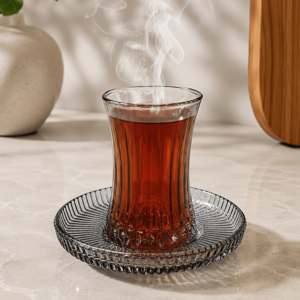 Glassware - Elysia teglassæt - 12 dele | 6 glas &amp; 6 underkopper | Antracit | 170 ml - Løven Home