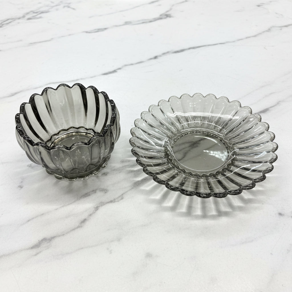 Glassware - Lotus glasskålesæt m/desserttallerkener - 12 dele | 200 ml | Klar antracit - Løven Home