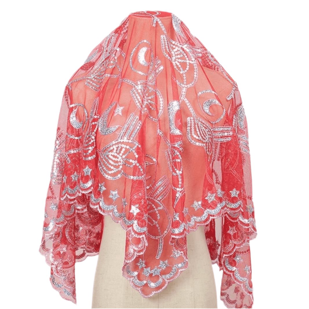 Hennafest Brudeslør og Handsker m/Pailletter - Rød eller Grøn - Løven Home