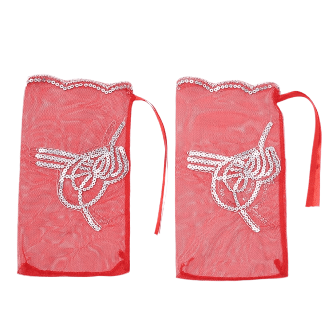 Hennafest Brudeslør og Handsker m/Pailletter - Rød eller Grøn - Løven Home