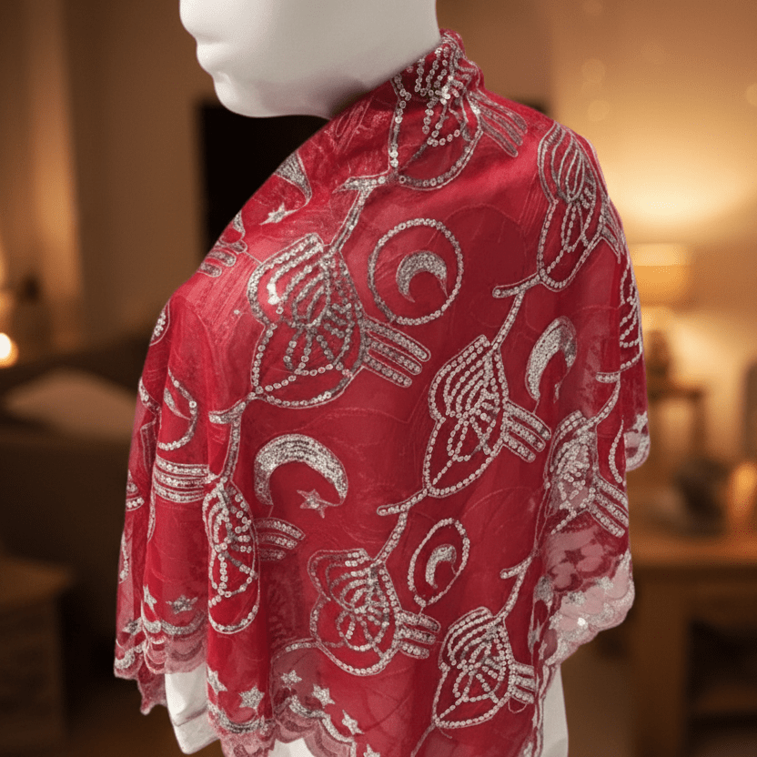 Hennafest Brudeslør og Handsker m/Pailletter - Rød eller Grøn - Løven Home