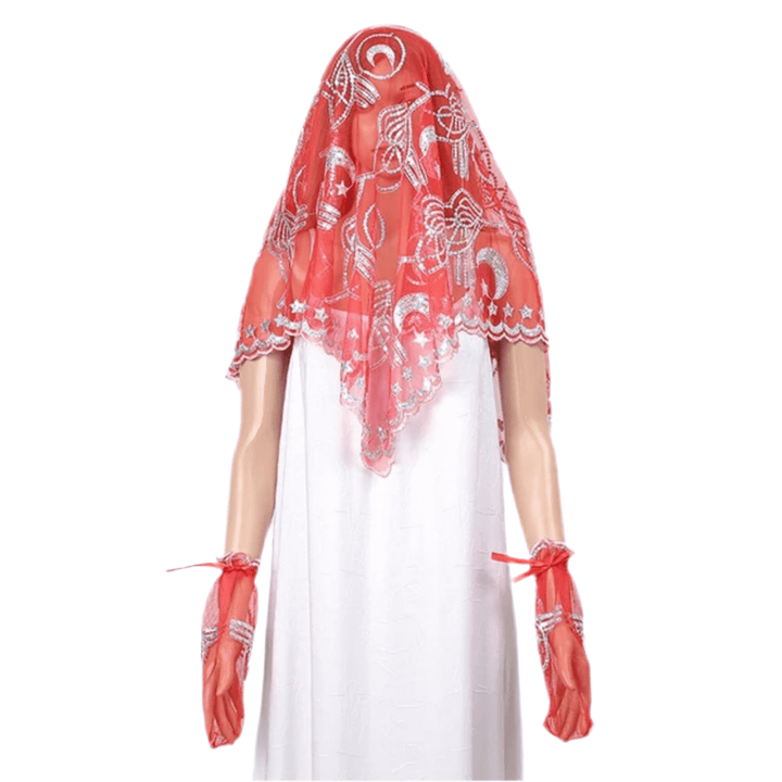 Hennafest Brudeslør og Handsker m/Pailletter - Rød eller Grøn - Løven Home