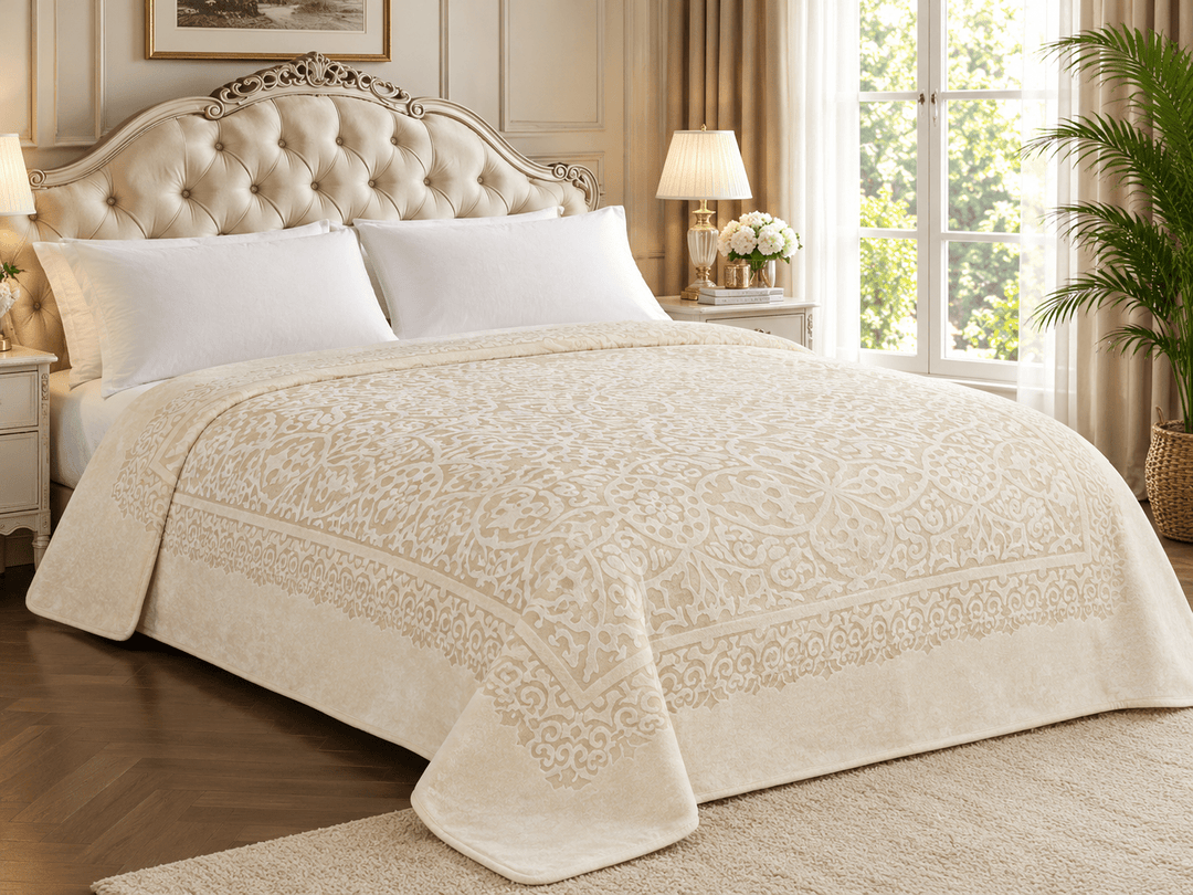 Homelux - Sengetæppe Cremefarvet med Elegant Mønster - 200 × 240 cm - Løven Home