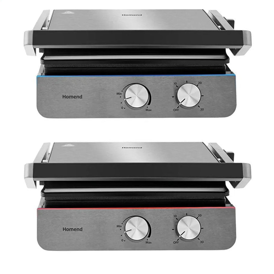 Homend Grilliant 1344H - Rustfrit Stål Grill & Brødrister med Støbejernsplader | 2000W - Løven Home