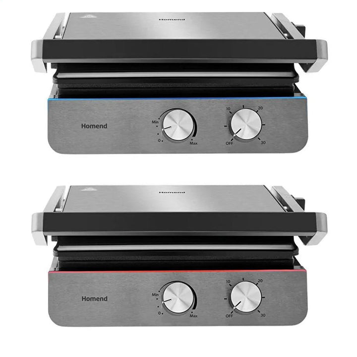 Homend Grilliant 1344H - Rustfrit Stål Grill & Brødrister med Støbejernsplader | 2000W - Løven Home