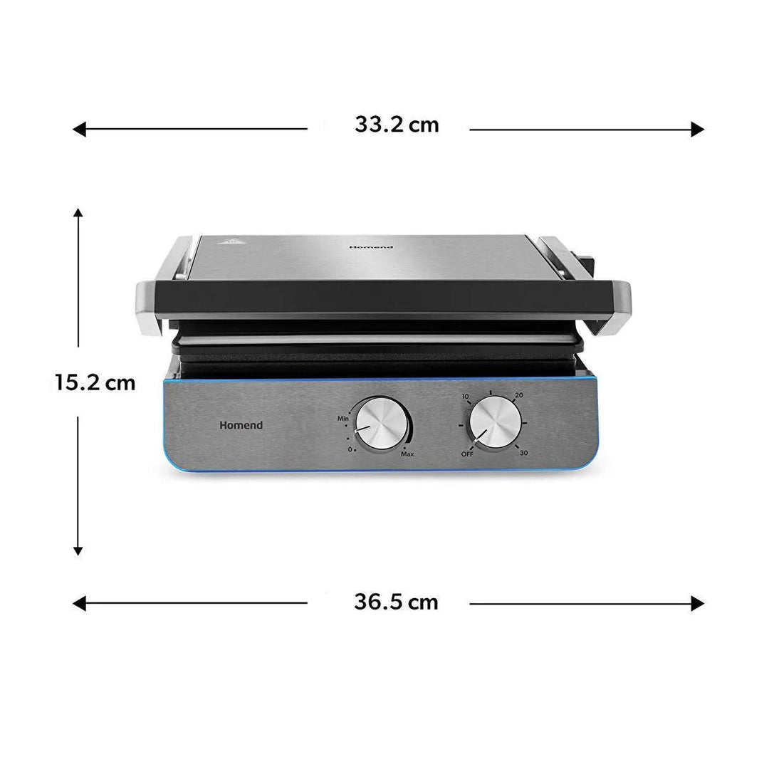 Homend Grilliant 1344H - Rustfrit Stål Grill & Brødrister med Støbejernsplader | 2000W - Løven Home