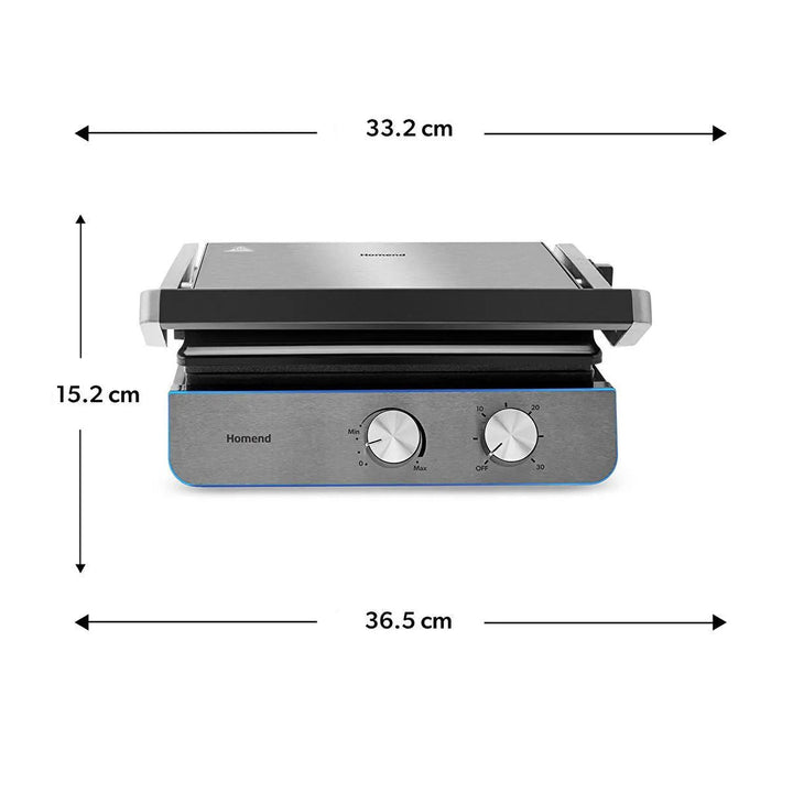 Homend Grilliant 1344H - Rustfrit Stål Grill & Brødrister med Støbejernsplader | 2000W - Løven Home