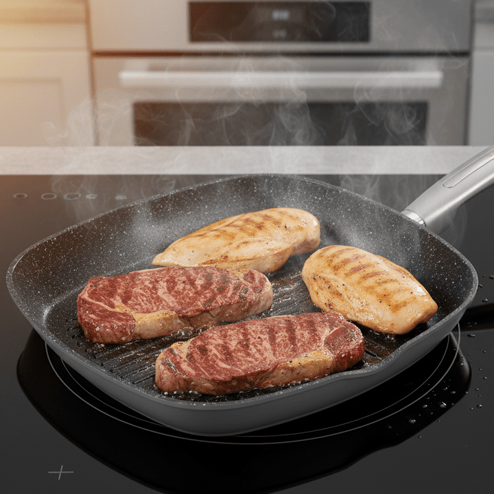 Induktion Non - Stick Grillpande 28x28 cm - Schäfer Metallic Silver - Løven Home