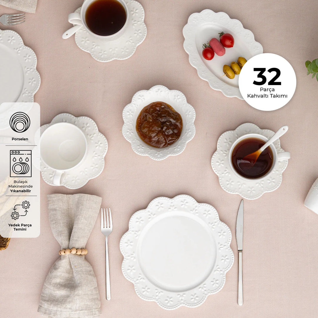 İstanbul Porselen Akay - Morgenmadssæt – 32 Dele - 6 Personer - Løven Home