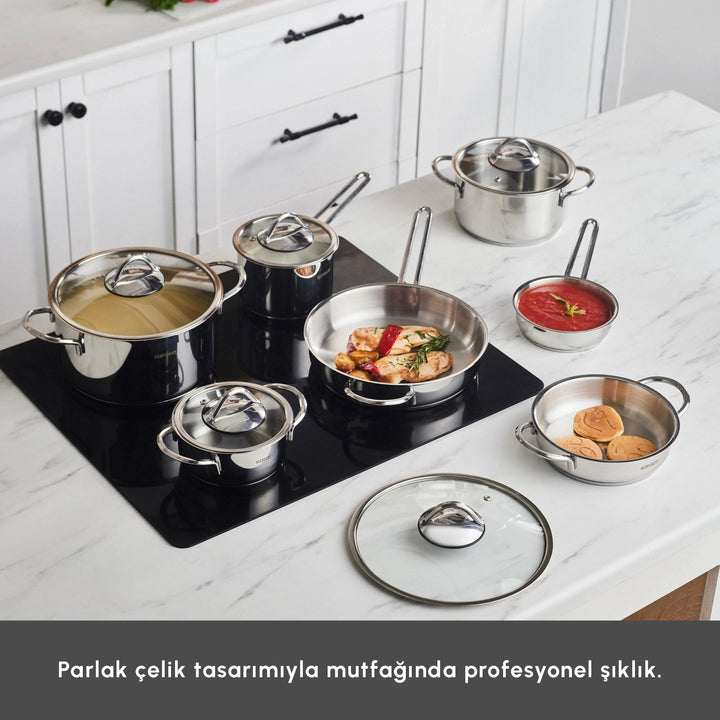 Karaca Ada Induktionsbund 12 Dele Grydesæt i Rustfrit Stål V2 - Løven Home