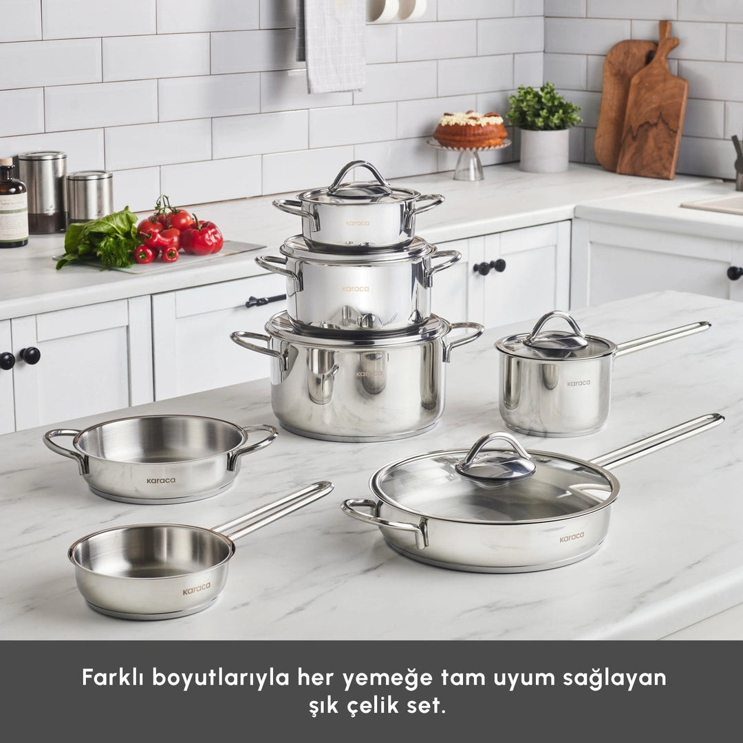 Karaca Ada Induktionsbund 12 Dele Grydesæt i Rustfrit Stål V2 - Løven Home