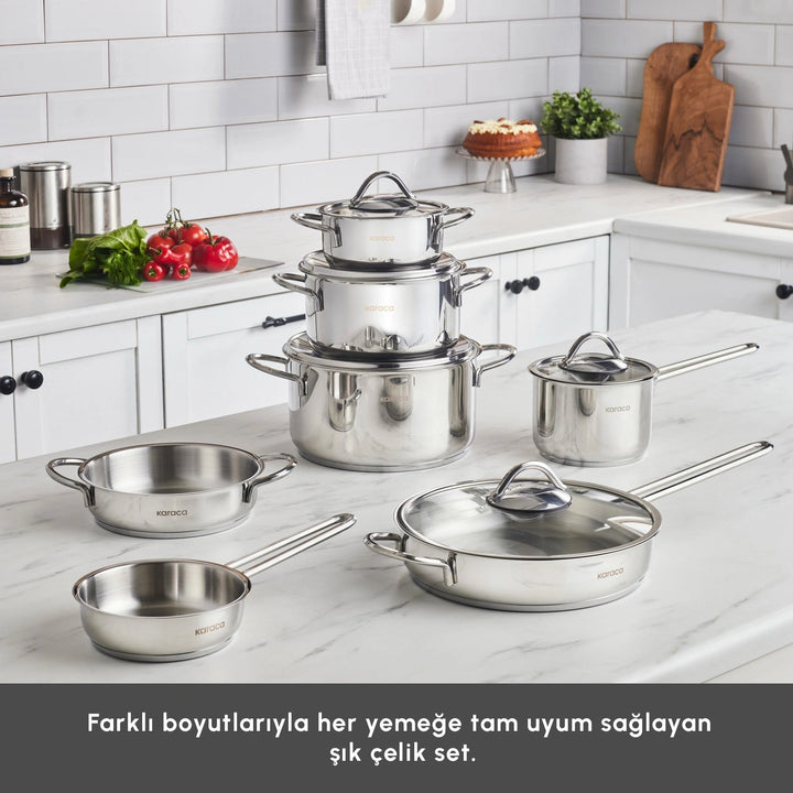 Karaca Ada Induktionsbund 12 Dele Grydesæt i Rustfrit Stål V2 - Løven Home