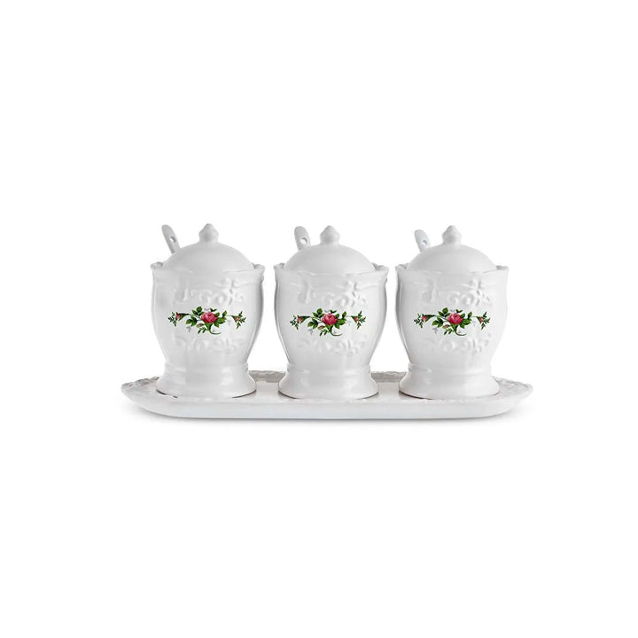 Karaca Antik porcelæn krydderisæt m/skeer og bakke – 12 dele - Hvid - 375 ml - Løven Home