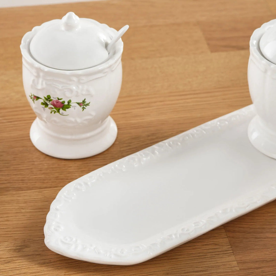 Karaca Antik porcelæn krydderisæt m/skeer og bakke – 12 dele - Hvid - 375 ml - Løven Home