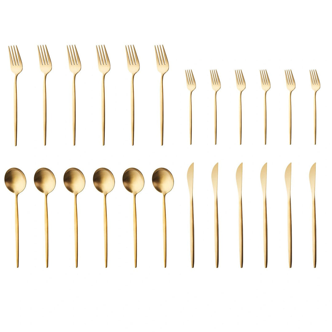 Karaca Apricot Faro 6‑personers Bestiksæt – 24 dele - Mat Guld - Løven Home