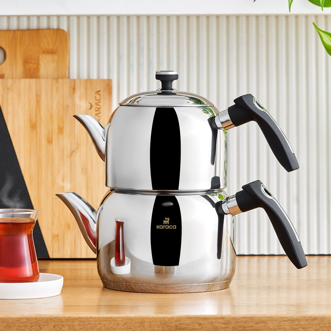 Karaca Asiye Mini Tekandesæt m/Induktionsbund – Rustfrit Stål - 2,1 Liter - Sort - Løven Home