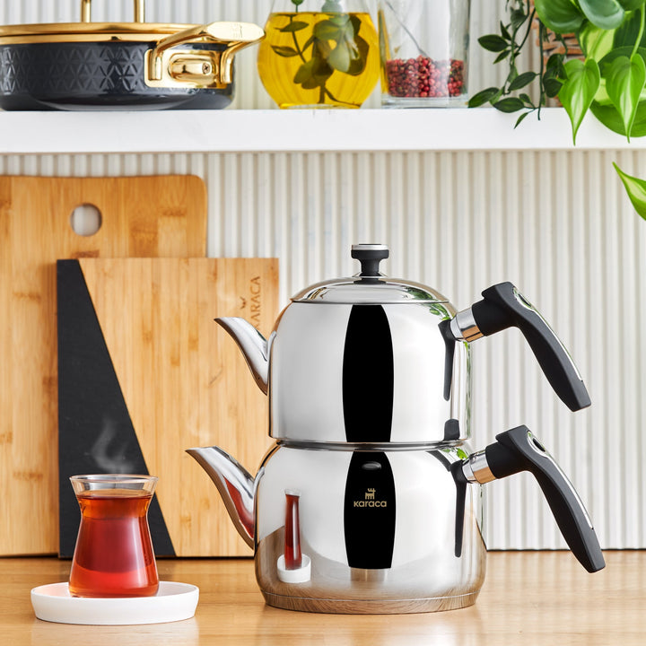 Karaca Asiye Mini Tekandesæt m/Induktionsbund – Rustfrit Stål - 2,1 Liter - Sort - Løven Home