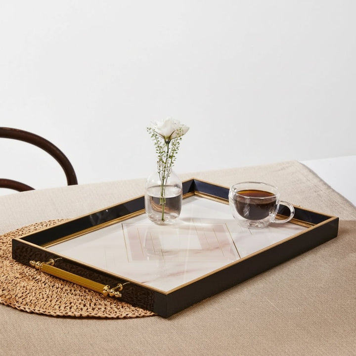 Karaca Aster Rektangulær Serveringsbakke – 49x29 cm - Hvid/Sort - Løven Home