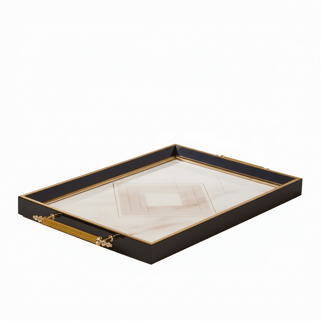 Karaca Aster Rektangulær Serveringsbakke – 49x29 cm - Hvid/Sort - Løven Home