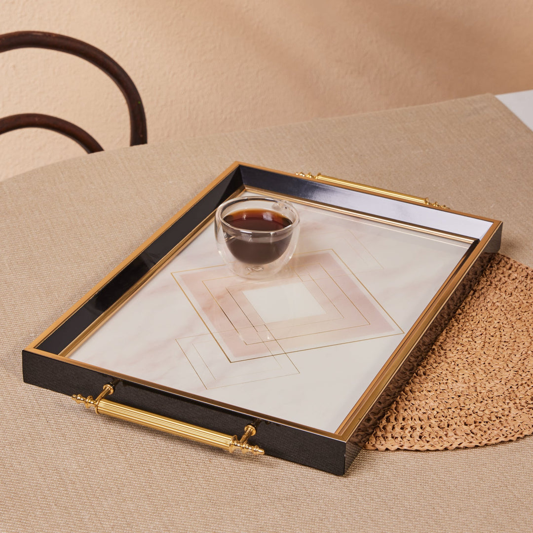 Karaca Aster Rektangulær Serveringsbakke – 49x29 cm - Hvid/Sort - Løven Home