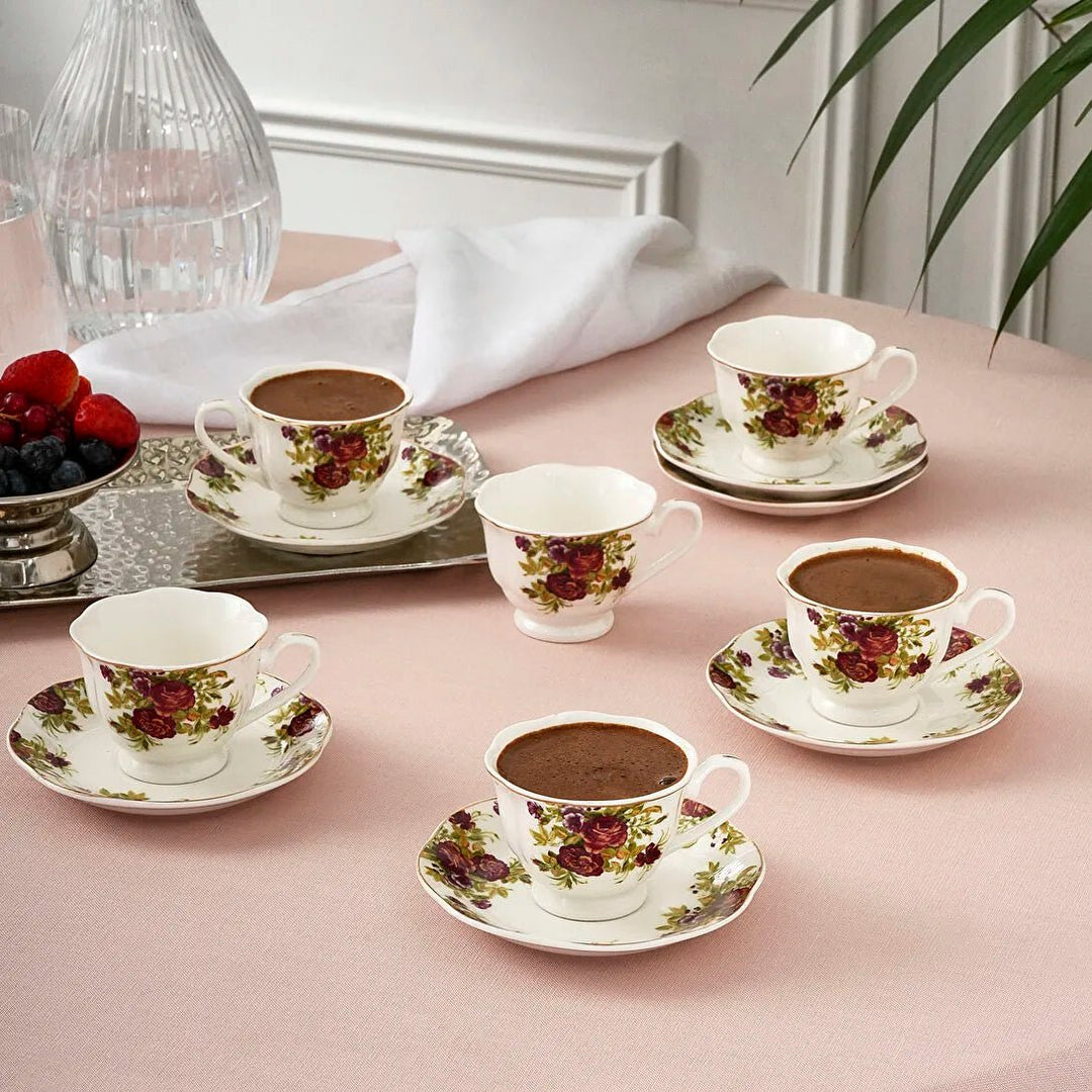 Karaca Asuman Espressosæt 12 Dele til 6 personer (80 ml) - Blomstret - Løven Home