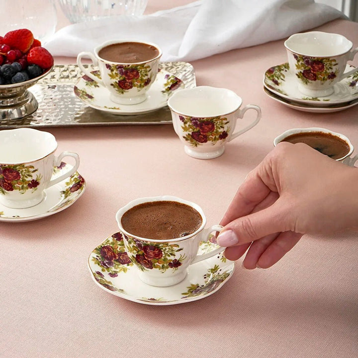 Karaca Asuman Espressosæt 12 Dele til 6 personer (80 ml) - Blomstret - Løven Home