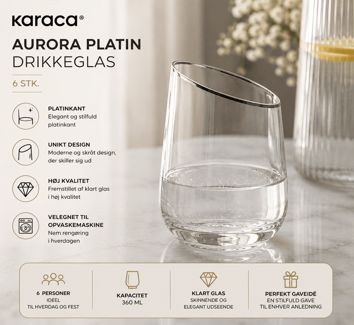 Karaca - Aurora Platin Drikkeglas – 6 stk - 360 ml - Løven Home