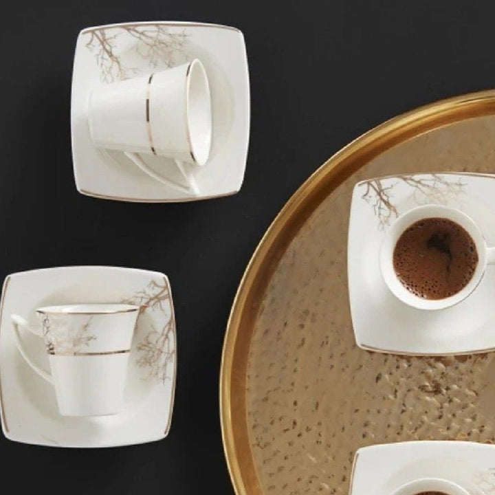Karaca Autumn Espresso Kaffesæt til 6 personer – 85 ml - Hvid/Guld - Løven Home