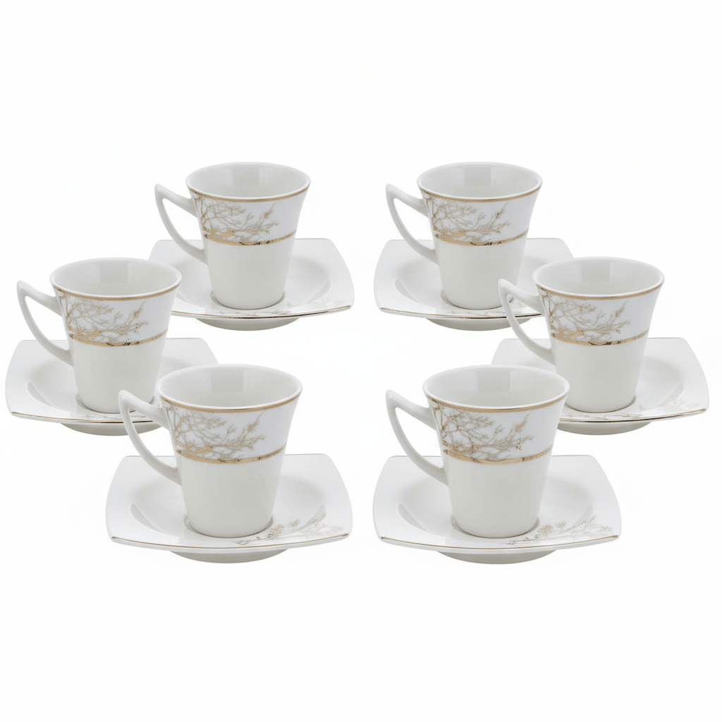 Karaca Autumn Espresso Kaffesæt til 6 personer – 85 ml - Hvid/Guld - Løven Home