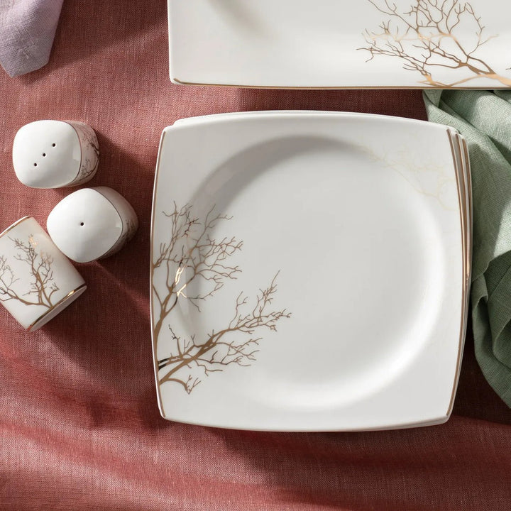 Karaca - Autumn Fine Cream tallerkensæt - Porcelæn | Råhvid/guldmønstret | 60 dele | 12 pers. - Løven Home