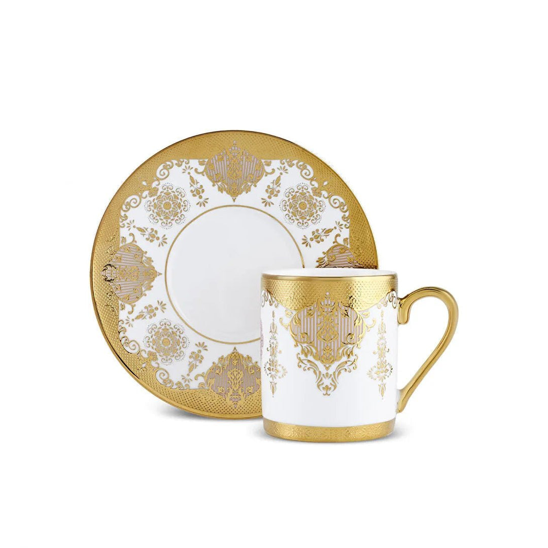 Karaca Azize Espressosæt 12 Dele til 6 personer (80 ml) - Hvid/Guld - Løven Home