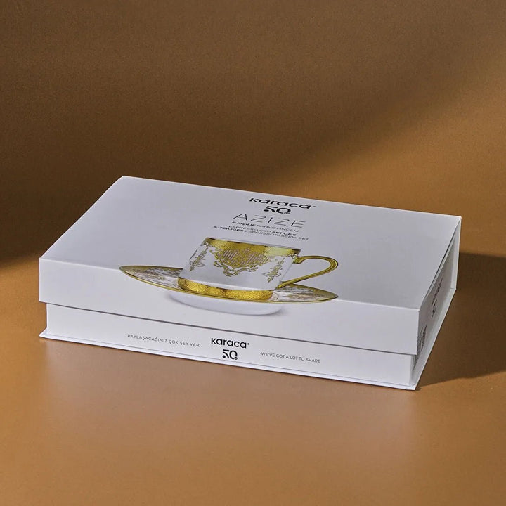 Karaca Azize Espressosæt 12 Dele til 6 personer (80 ml) - Hvid/Guld - Løven Home