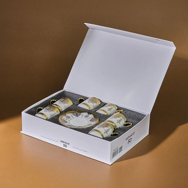 Karaca Azize Espressosæt 12 Dele til 6 personer (80 ml) - Hvid/Guld - Løven Home