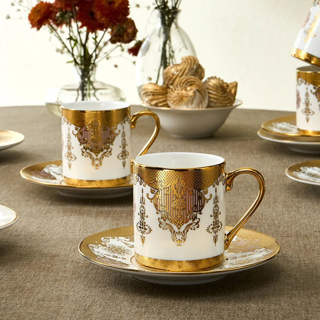 Karaca Azize Espressosæt 12 Dele til 6 personer (80 ml) - Hvid/Guld - Løven Home