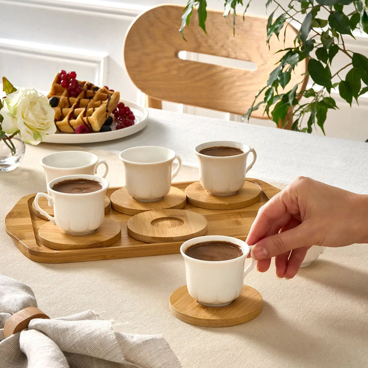 Karaca Bambus - Kaffekopssæt med Bakke – 6 personer - 90 ml - Løven Home