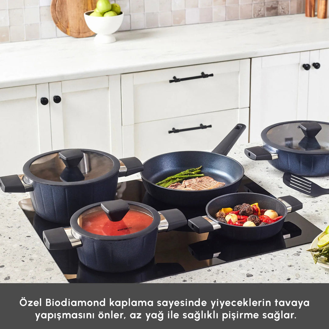 Karaca - BioDiamond Regnum Induktion Grydesæt – 13 dele | Diamantforstærket belægning | Sort - Løven Home