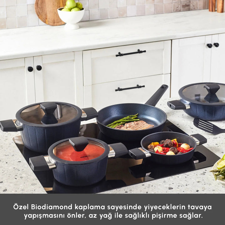 Karaca - BioDiamond Regnum Induktion Grydesæt – 13 dele | Diamantforstærket belægning | Sort - Løven Home