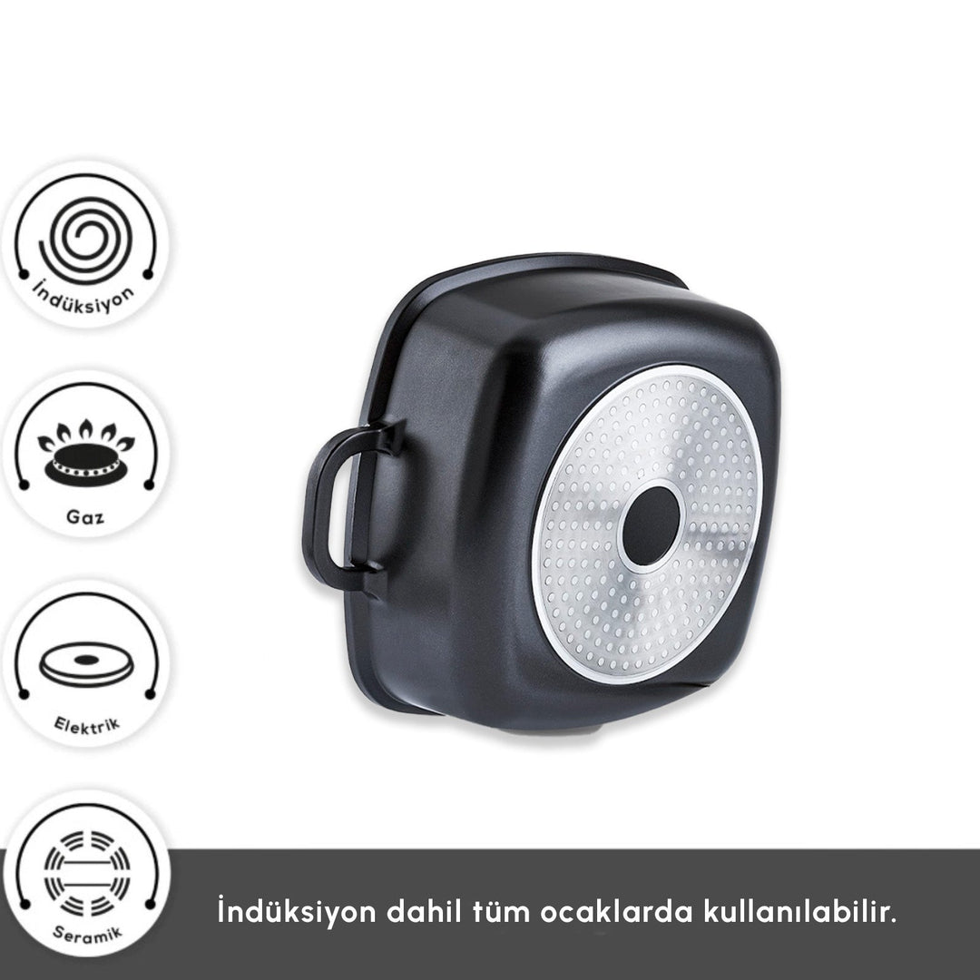 Karaca - BioDiamond Soneva Induktion Grydesæt – Non stick | Støbejern | Kvadratisk | Sort | 8 dele - Løven Home