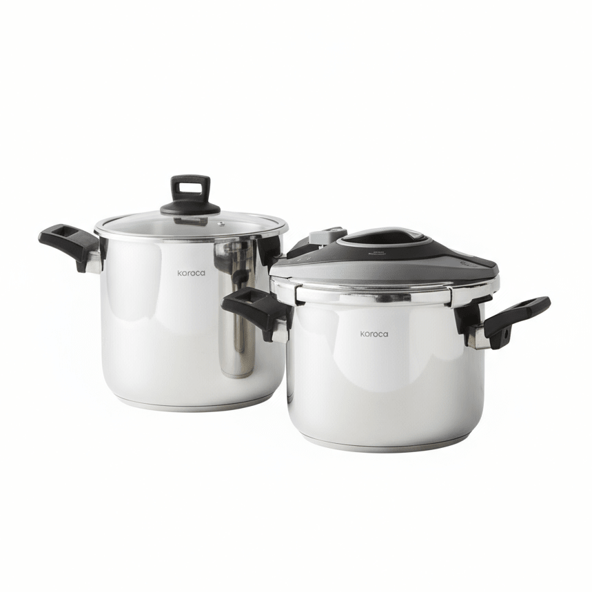 Karaca Breve Trykkoger - sæt med induktionsbund | 6 + 8 liter | Rustfrit stål - Løven Home
