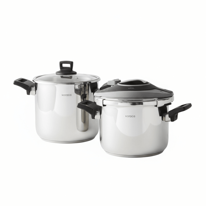Karaca Breve Trykkoger - sæt med induktionsbund | 6 + 8 liter | Rustfrit stål - Løven Home
