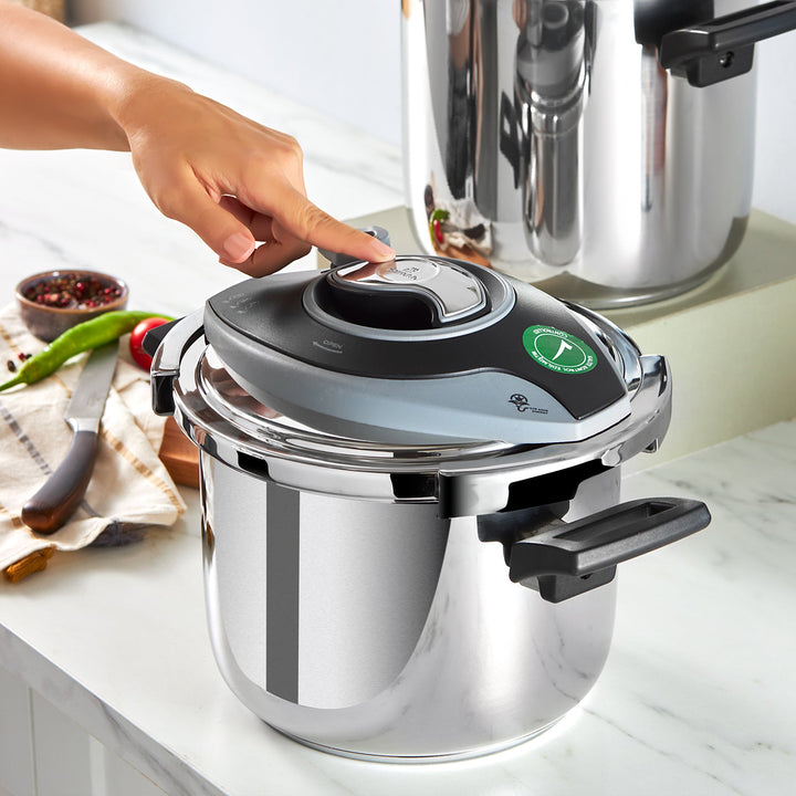 Karaca Breve Trykkoger - sæt med induktionsbund | 6 + 8 liter | Rustfrit stål - Løven Home