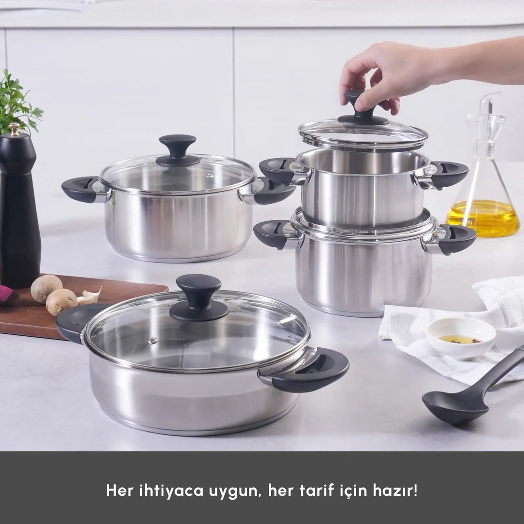 Karaca Buca Grydesæt i Rustfrit Stål – 8 dele - Løven Home