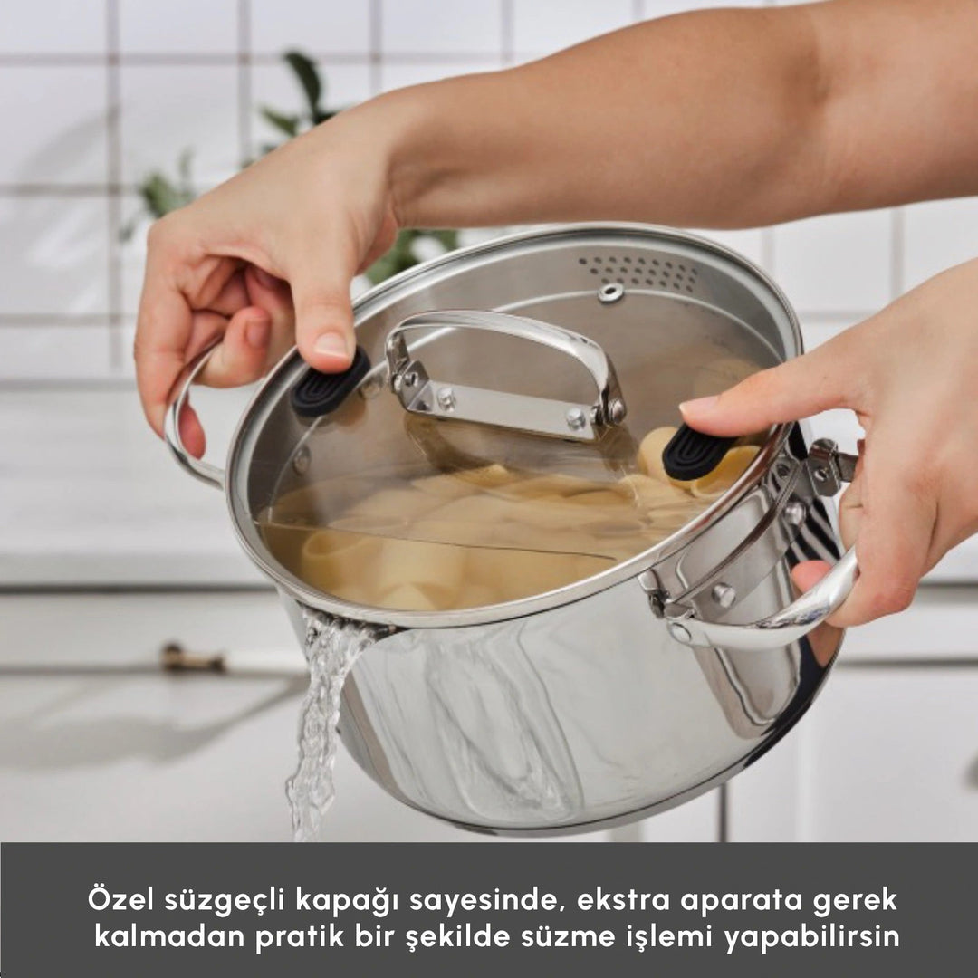 Karaca Burgaz – 8 dele Stålgrydesæt med Foldbare Håndtag - Løven Home