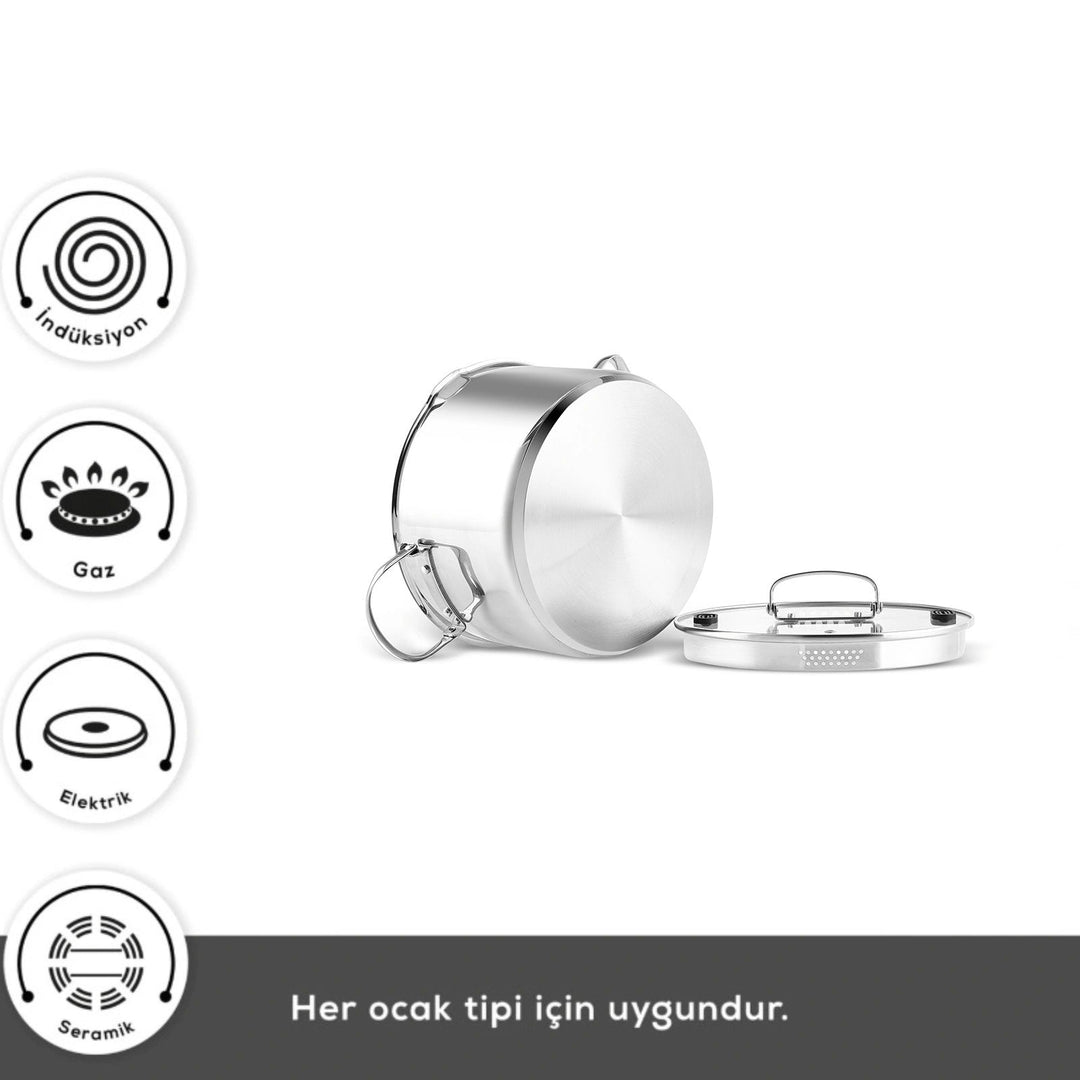 Karaca Burgaz – 8 dele Stålgrydesæt med Foldbare Håndtag - Løven Home