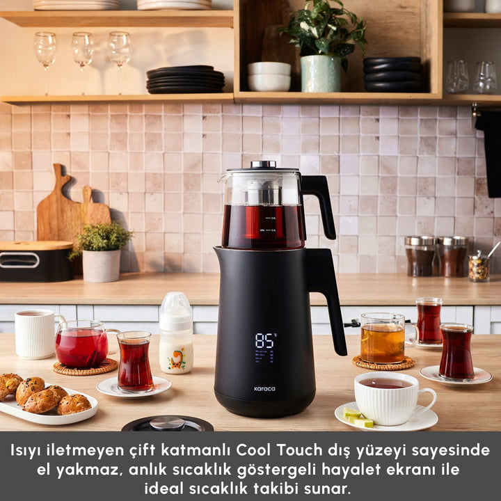 Karaca Cool Touch - 1502 Elektrisk digital temaskine – 2,5 liter | 1500W | Sort - Løven Home