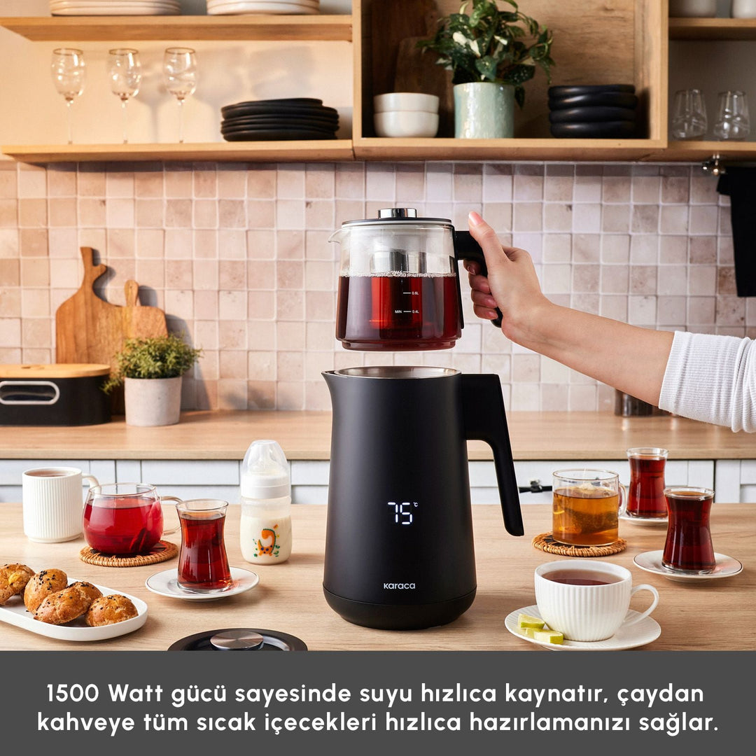 Karaca Cool Touch - 1502 Elektrisk digital temaskine – 2,5 liter | 1500W | Sort - Løven Home