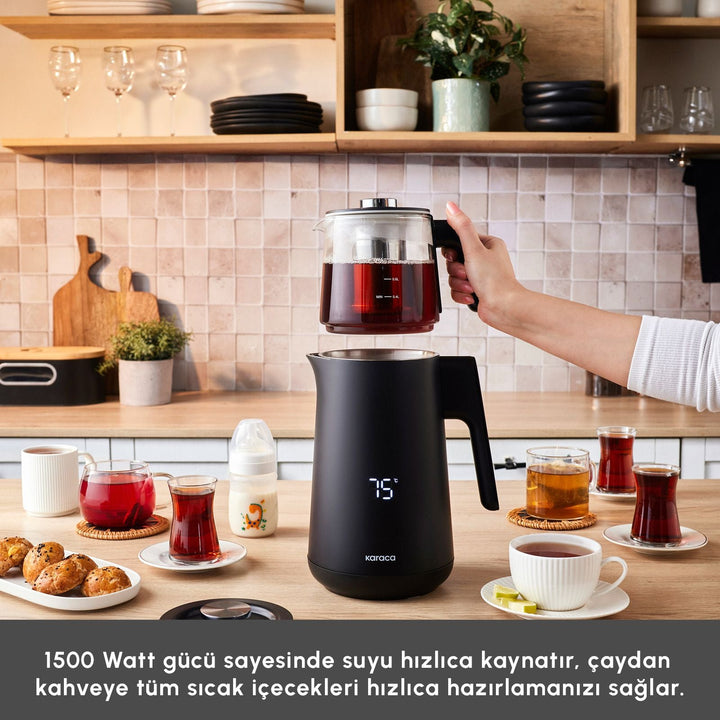 Karaca Cool Touch - 1502 Elektrisk digital temaskine – 2,5 liter | 1500W | Sort - Løven Home