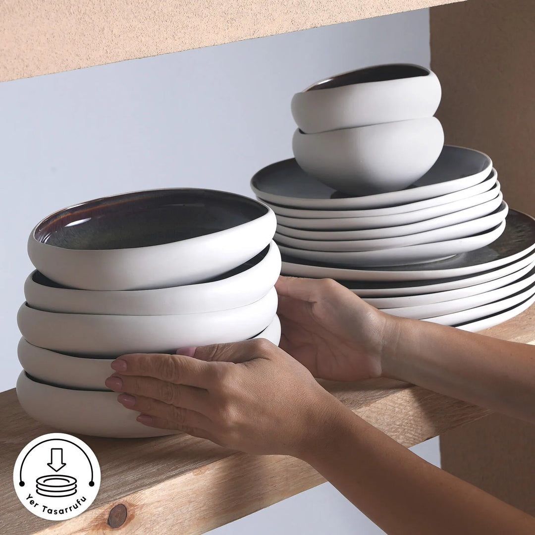 Karaca Earth Collection Galactic 55 Dele – 12 Personers Spisesæt, Hvid - Løven Home